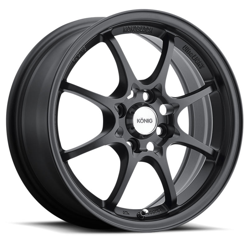 Konig Helium 15x6.5 4x100 ET40 Flat Black wheel for high performance car tuning, available at DTX Performance.