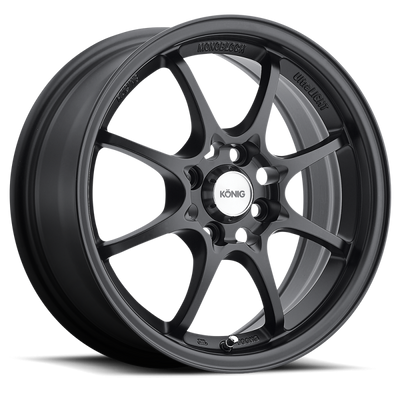 Konig Helium 15x6.5 4x100 ET40 Flat Black wheel for high performance car tuning, available at DTX Performance.