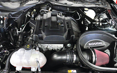 Roush 2015-2017 Ford Mustang 2.3L Cold Air Kit installed, boosting engine performance, from DTX Performance, veteran owned performance shop.