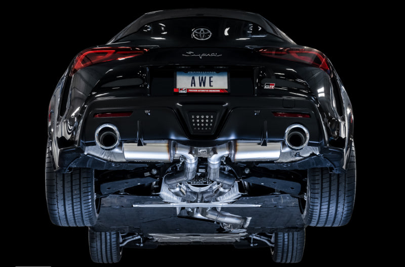 AWE 2020 Toyota Supra A90 Resonated Touring Edition Exhaust - 5in Chrome Silver Tips - DTX Performance