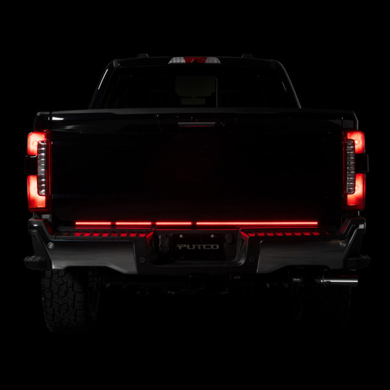 Putco 2021+ Ford F150 w/Factory LED Taillamps & OBS 60in Freedom Blade LED Tailgate Light Bar for performance car tuning.