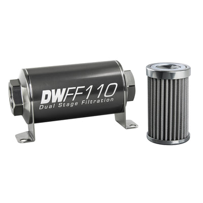 DeatschWerks Stainless Steel 10AN 100 Micron Universal Inline Fuel Filter Housing Kit (110mm) for performance car parts