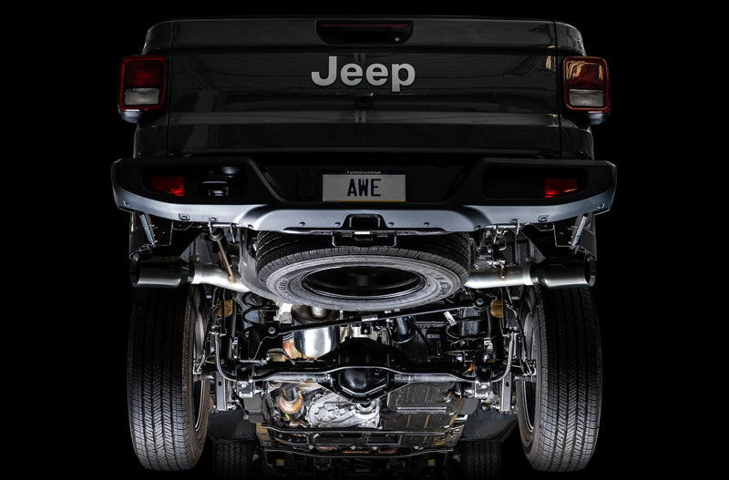 AWE Tuning 20-21 Jeep Gladiator JT 3.6L Tread Edition Cat-Back Dual Exhaust - Diamond Black Tip - DTX Performance