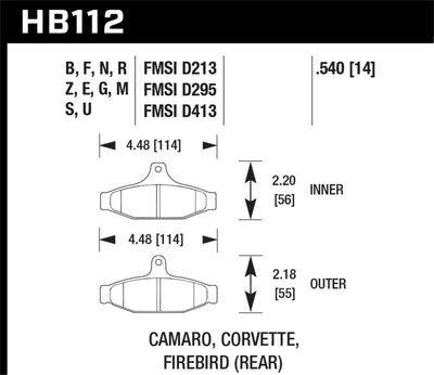 Hawk 85-97 Chevrolet Camaro w/Rear Disc Brakes pad diagram, high performance brakes, DTC-60 Race, veteran owned performance shop