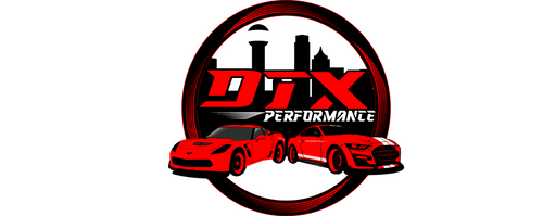 DTX Performance logo featuring high-performance cars, emphasizing performance car parts and veteran-owned tuning shop expertise