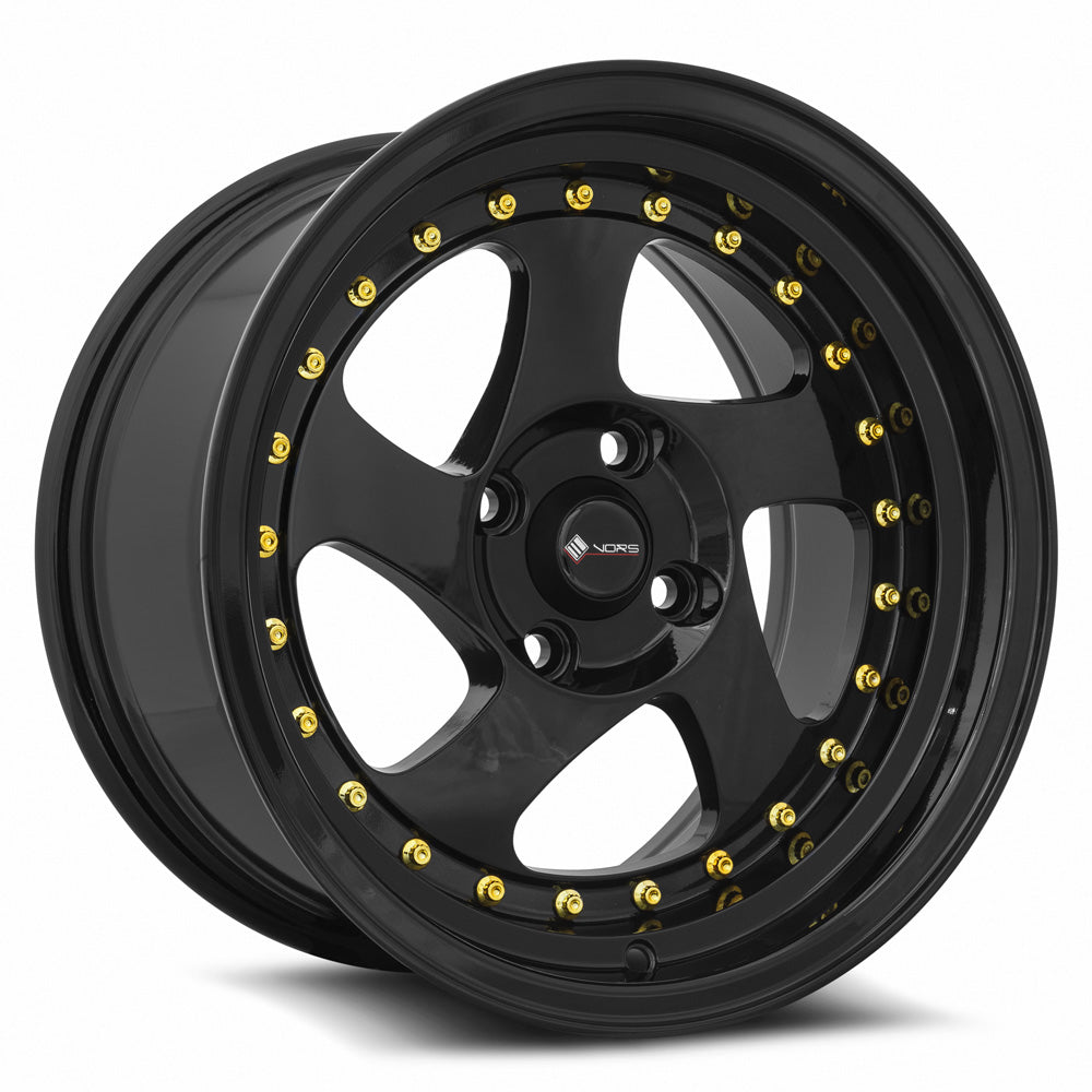 Vors VR2 15x8 All Black Gold Rivet Wheel