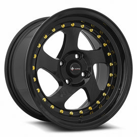 Vors VR2 15x8 All Black Gold Rivet Wheel