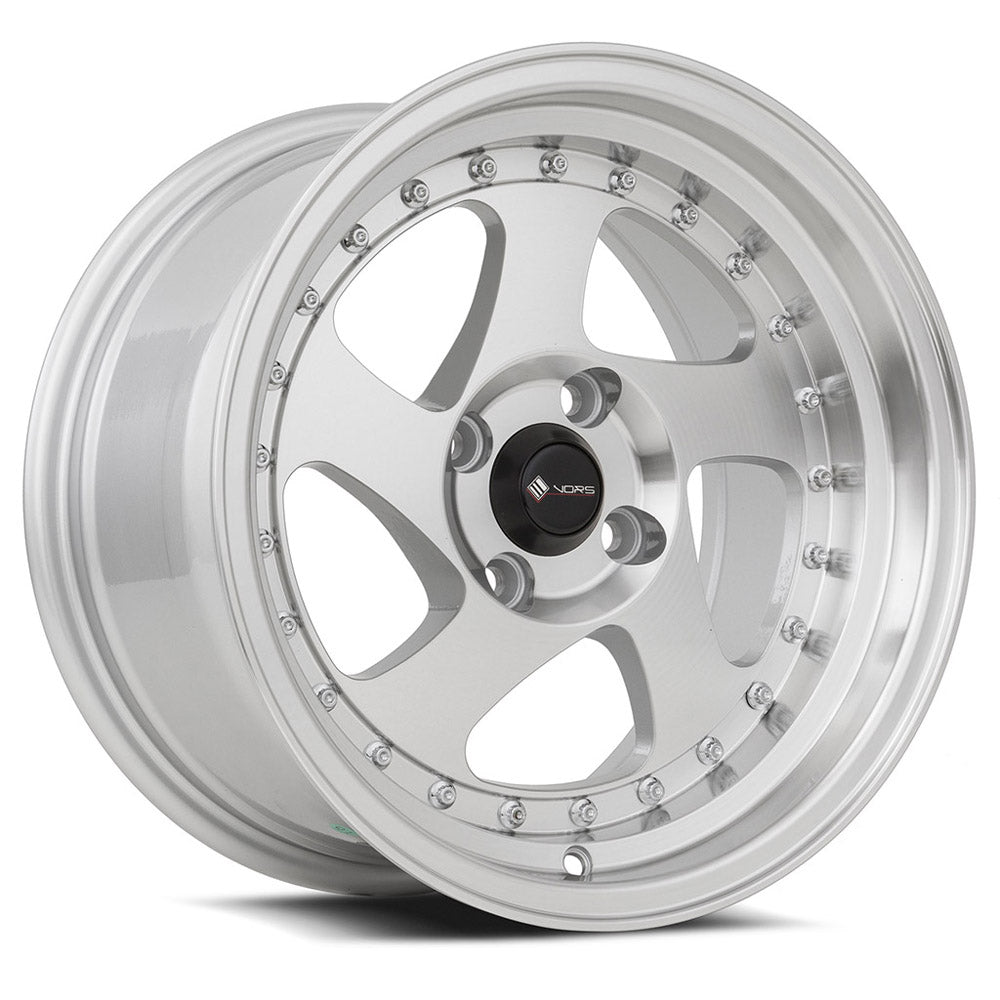 Vors VR2 15x8 Silver Machine Face Lip Chrome Rivet Wheel
