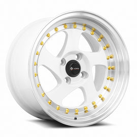 Vors VR2 15x8 White Machine Lip Gold Rivet Wheel