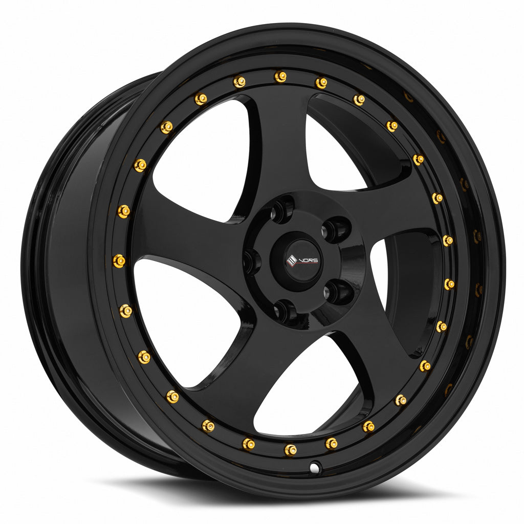 Vors VR2 18x8 All Black Gold Rivet Wheel