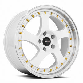 Vors VR2 18x8 White Machine Lip Gold Rivet Wheel