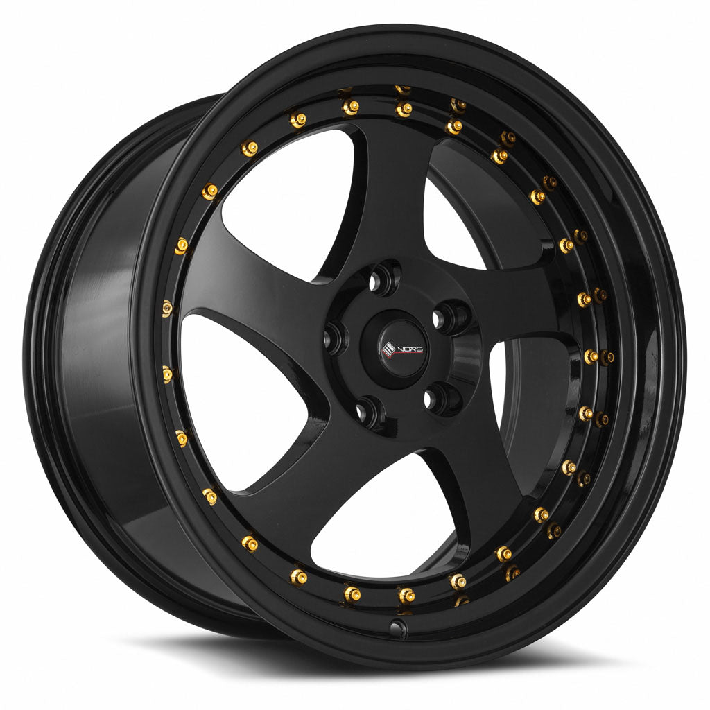 Vors VR2 18x9 All Black Gold Rivet Wheel