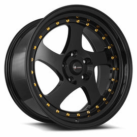 Vors VR2 18x9 All Black Gold Rivet Wheel