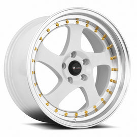 Vors VR2 18x9 White Machine Lip Gold Rivet Wheel