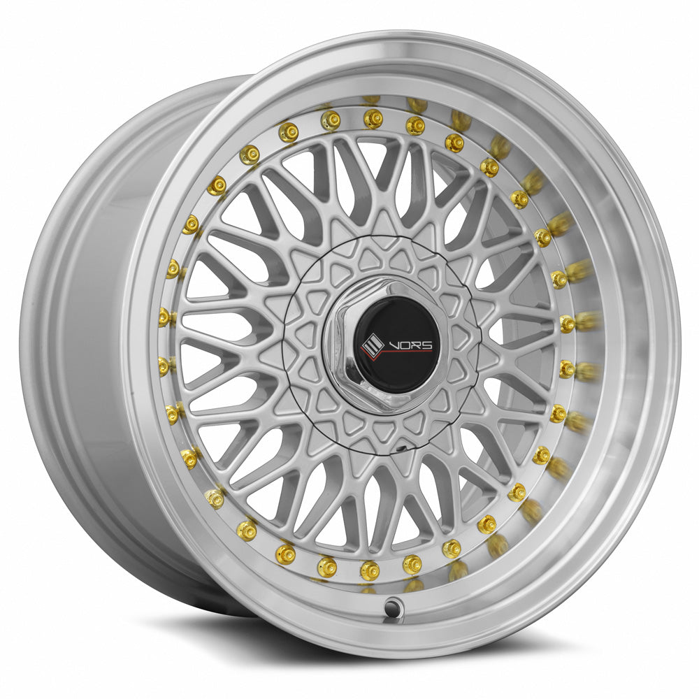 Vors VR3 15x8 Silver Machine Lip Chrome Rivet Wheel