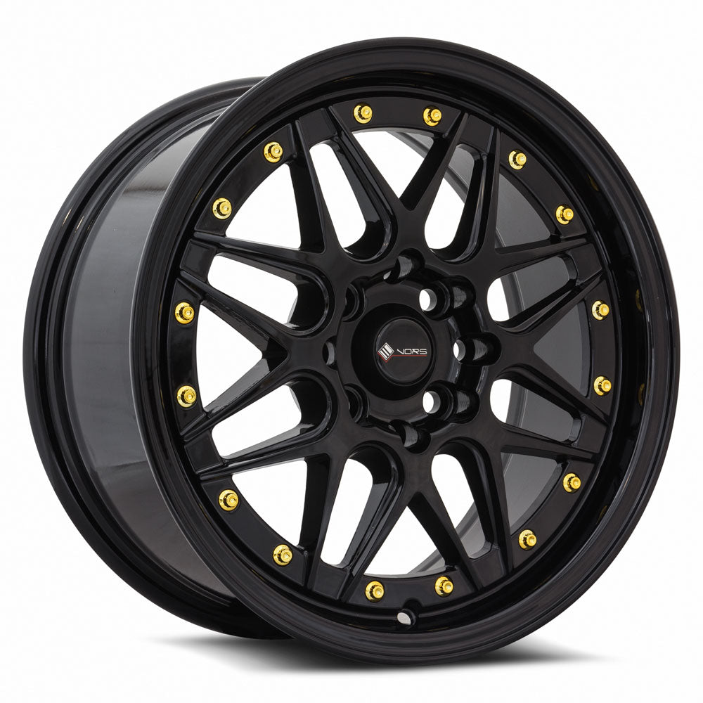 Vors VR7 15x7 All Black Gold Rivet Wheel