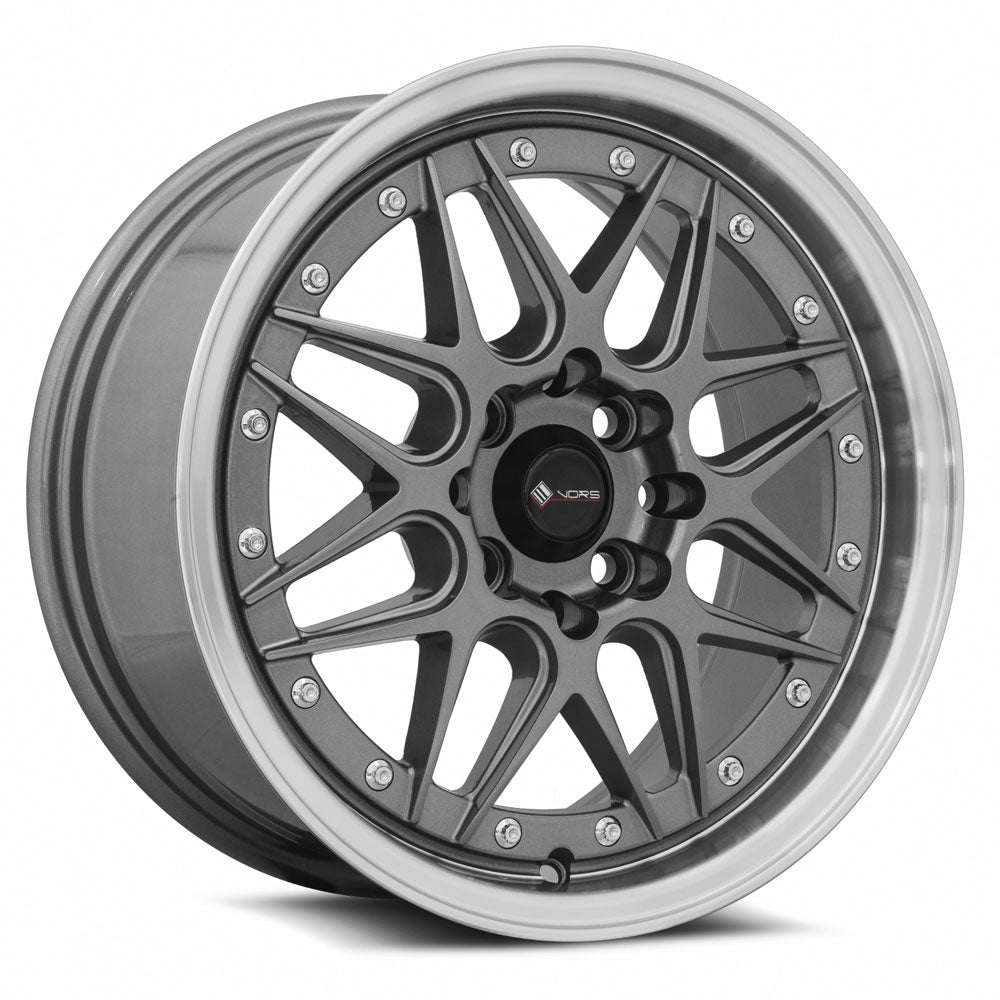 Vors VR7 15x7 Gun Metal Machine Lip Chrome Rivet Wheel