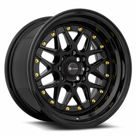 Vors VR7 15x8 All Black Gold Rivet Wheel