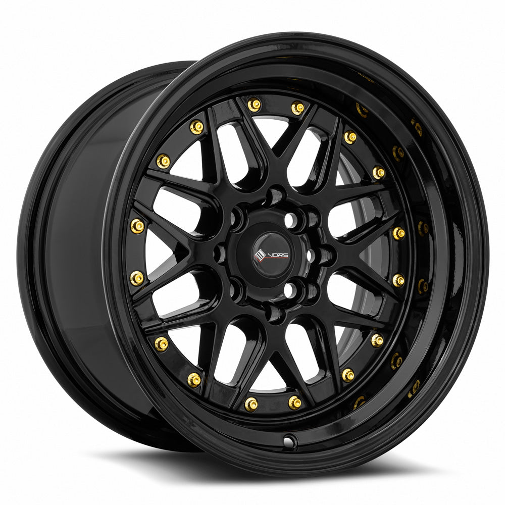 Vors VR7 15x8 All Black Gold Rivet Wheel