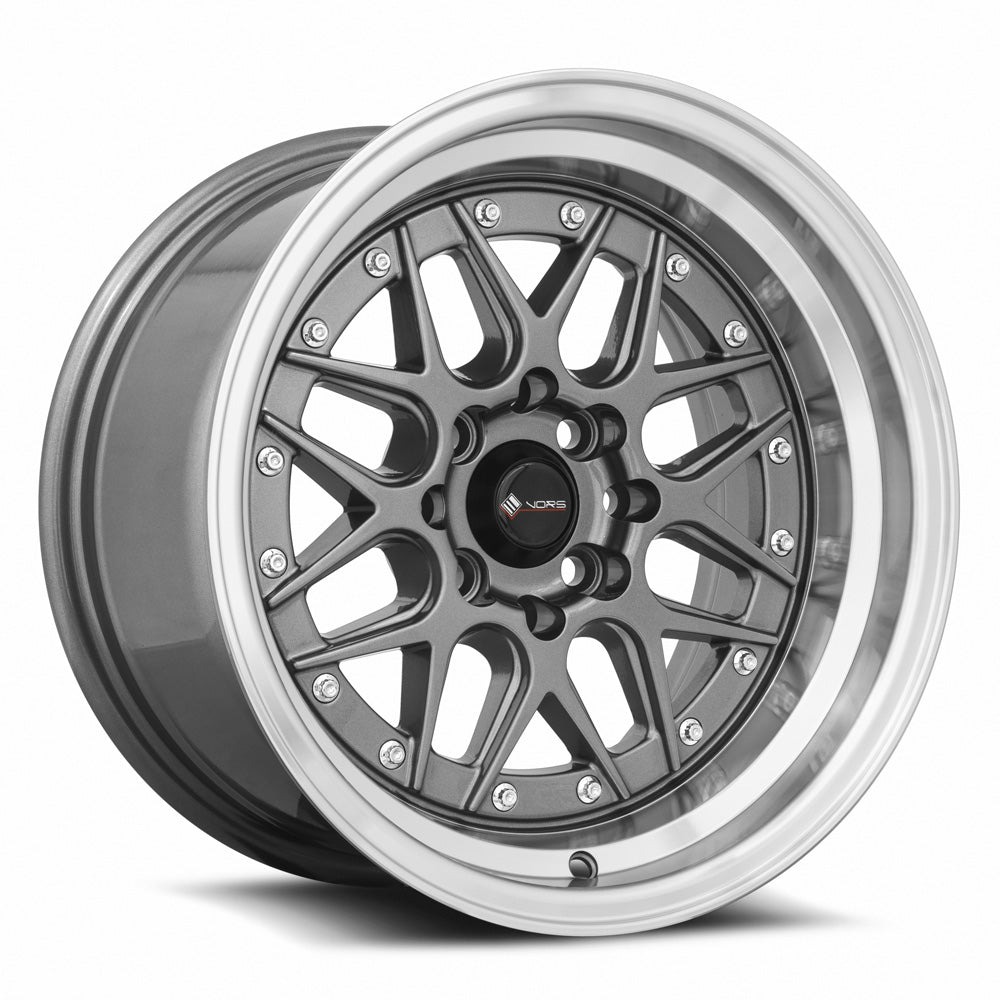 Vors VR7 15x8 Gun Metal Machine Lip Chrome Rivet Wheel