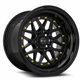 Vors VR7 15x9 All Black Gold Rivet Wheel