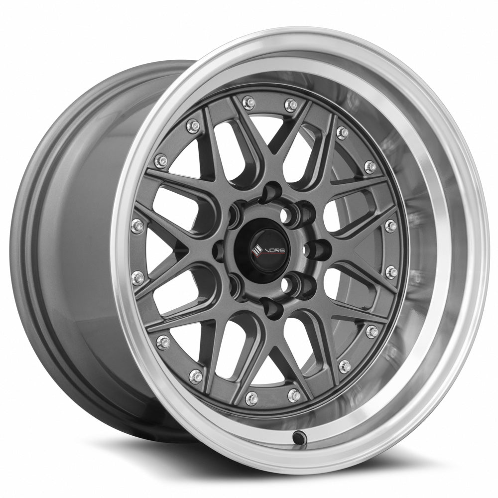 Vors VR7 15x9 Gun Metal Machine Lip Chrome Rivet Wheel