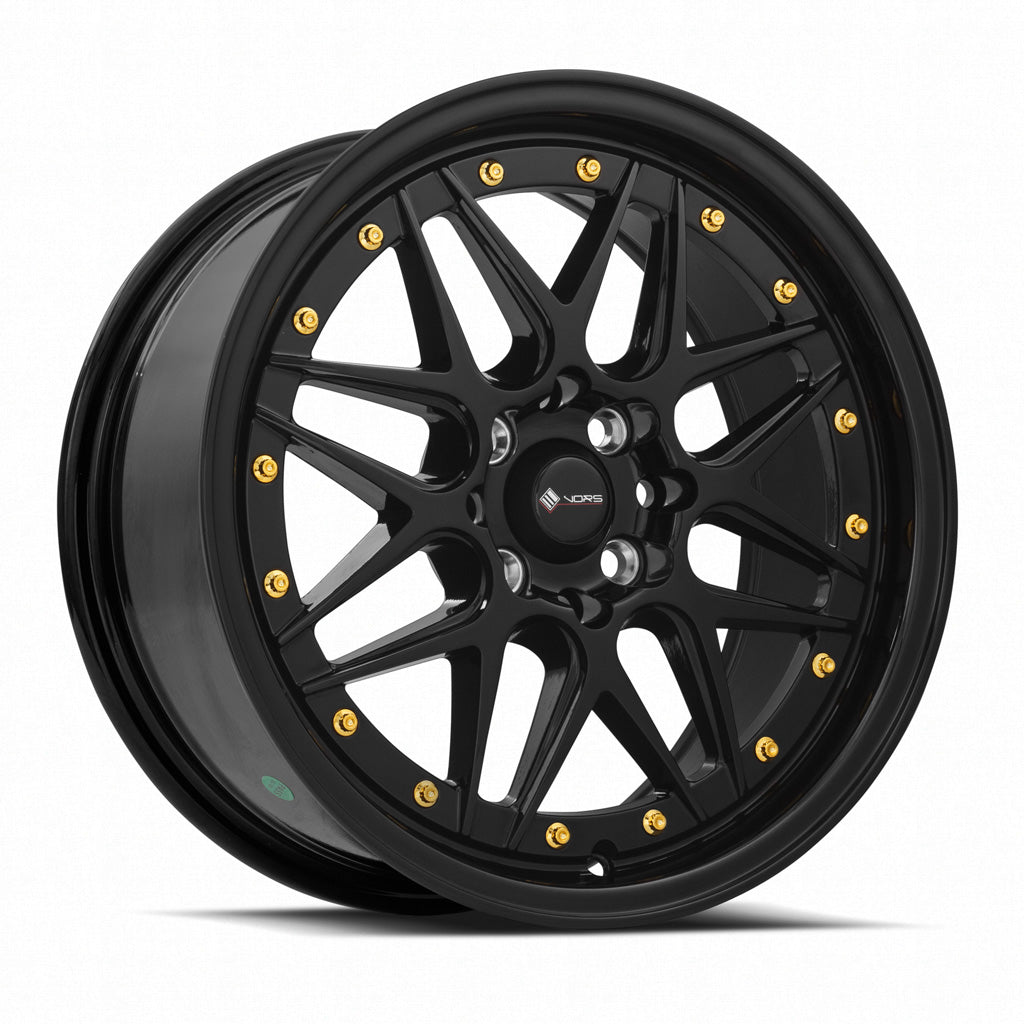 Vors VR7 16x7 All Black Gold Rivet Wheel