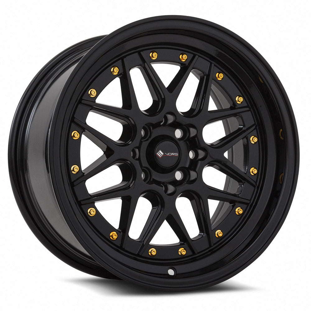 Vors VR7 16x8 All Black Gold Rivet Wheel