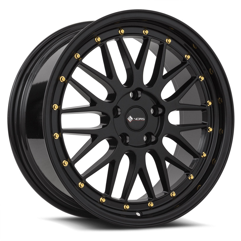 Vors VR8 17x8 All Black Gold Rivet Wheel