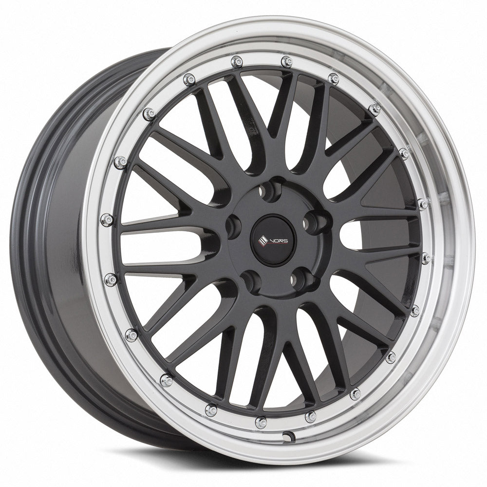 Vors VR8 18x8 Hyper Black Machine Lip Chrome Rivet Wheel