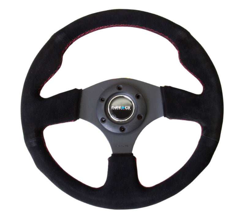 NRG Reinforced Steering Wheel (320mm) Suede w/Red Stitch from DTX Performance, high performance auto parts for racing and tuning enthusiasts
