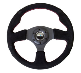 NRG Reinforced Steering Wheel (320mm) Suede w/Red Stitch from DTX Performance, high performance auto parts for racing and tuning enthusiasts