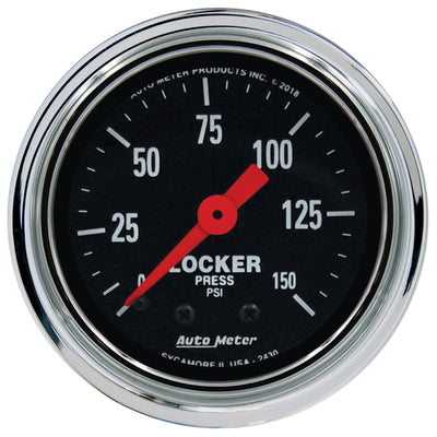 Autometer Traditional Chrome 2-1/16in 150 PSI Mechanical Air Locker Gauge for performance car parts by DTX Performance
