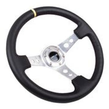 Load image into Gallery viewer, NRG Reinforced Steering Wheel (350mm / 3in. Deep) Blk Leather w/Circle Cut Spokes &amp; Single Yellow CM, engine performance parts