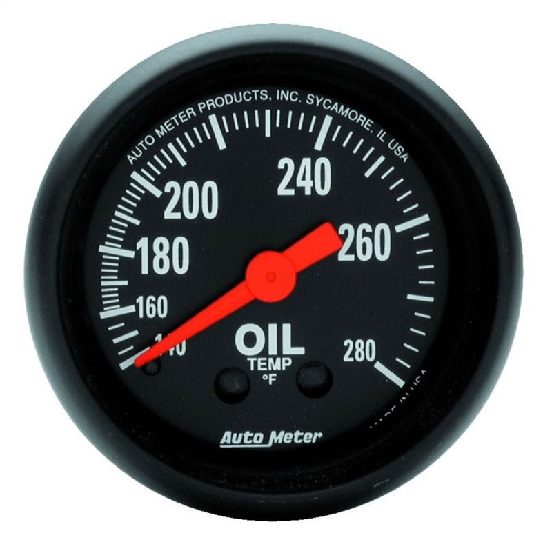 Autometer Z Series 2-1/16in 140-280 F Mechanical Oil Temp Gauge for performance car parts at DTX Performance, veteran owned shop.