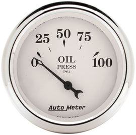 Auto Meter 2-1/16in 100PSI Electronic Oil Pressure Old Tyme White Gauge for high performance engine monitoring - DTX Performance