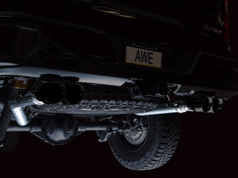 AWE Tuning 22-23 GMC Sierra 1500 AT4X 6.2L 0FG Catback Split Dual (Flat Bumper) - Diamond Black Tips - DTX Performance