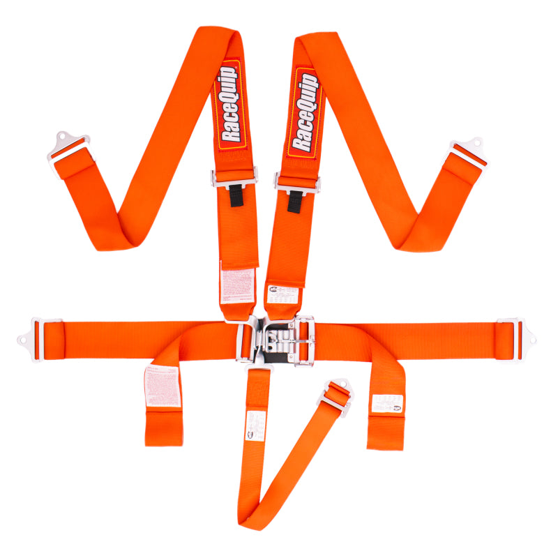 RaceQuip Orange L & L 5pt Seat Belt - High performance auto parts at DTX Performance for racing and tuning upgrades in orange.