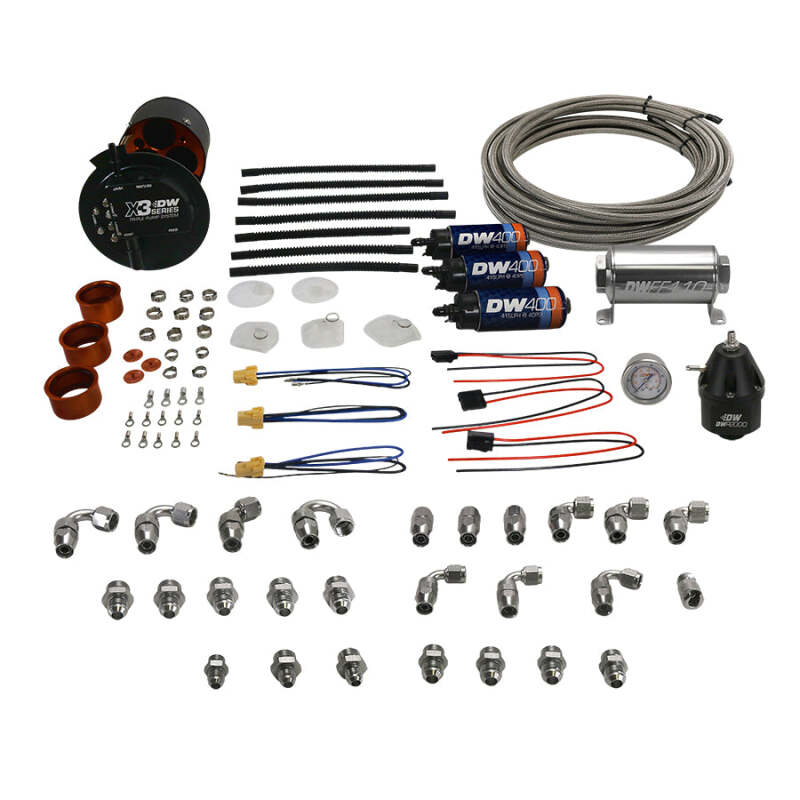 Deatschwerks X3 Series Fuel Pump Module w/ Triple DW400 Pumps/PTFE Plumbing Kit 11-24 Ford Mustang - DTX Performance