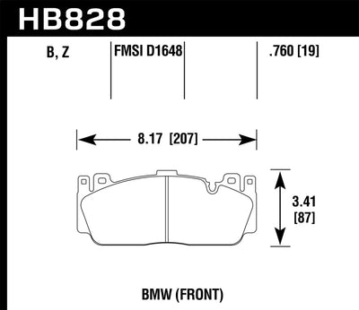 Hawk 12-17 BMW M6 / 14-17 BMW M6 Gran Coupe / 13-16 BMW M5 HPS 5.0 Front Brake Pads dimensions
