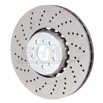 SHW 2020+ BMW X3 M 3.0L Left Front Cross-Drilled Lightweight Brake Rotor (34118054825) - Performance auto part by DTX Performance.