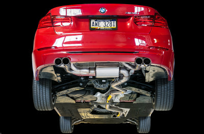 AWE Tuning BMW F3X N20/N26 328i/428i Touring Edition Exhaust Quad Outlet - 80mm Diamond Black Tips, performance car parts