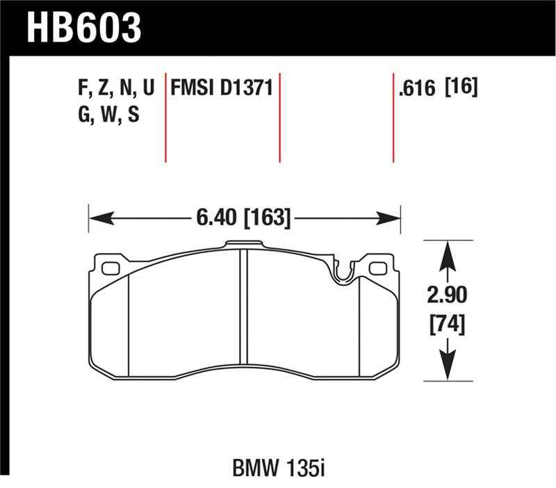 Hawk BMW 135i HP+ Street Front Brake Pads diagram