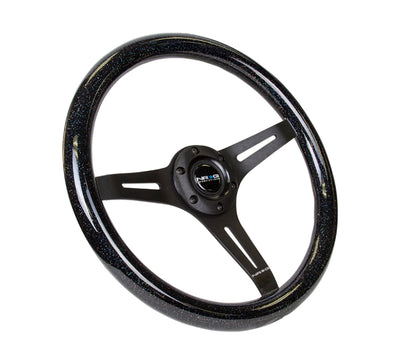 Alt Tag: NRG Classic Wood Grain Steering Wheel (350mm) Black Sparkled Grip w/Black 3-Spoke Center, high performance auto parts