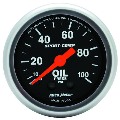 Autometer Sport Comp 52mm 0-100 PSI Oil Pressure Gauge, performance car parts, veteran owned shop, DTX Performance, tuning upgrades