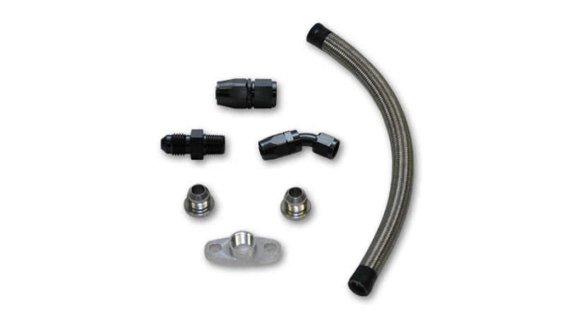 Vibrant Univ Top Mount Oil Drain Kit incl 20in Teflon lined S.S. hose Fitting, perfect for DTX Performance car parts and engine upgrades.