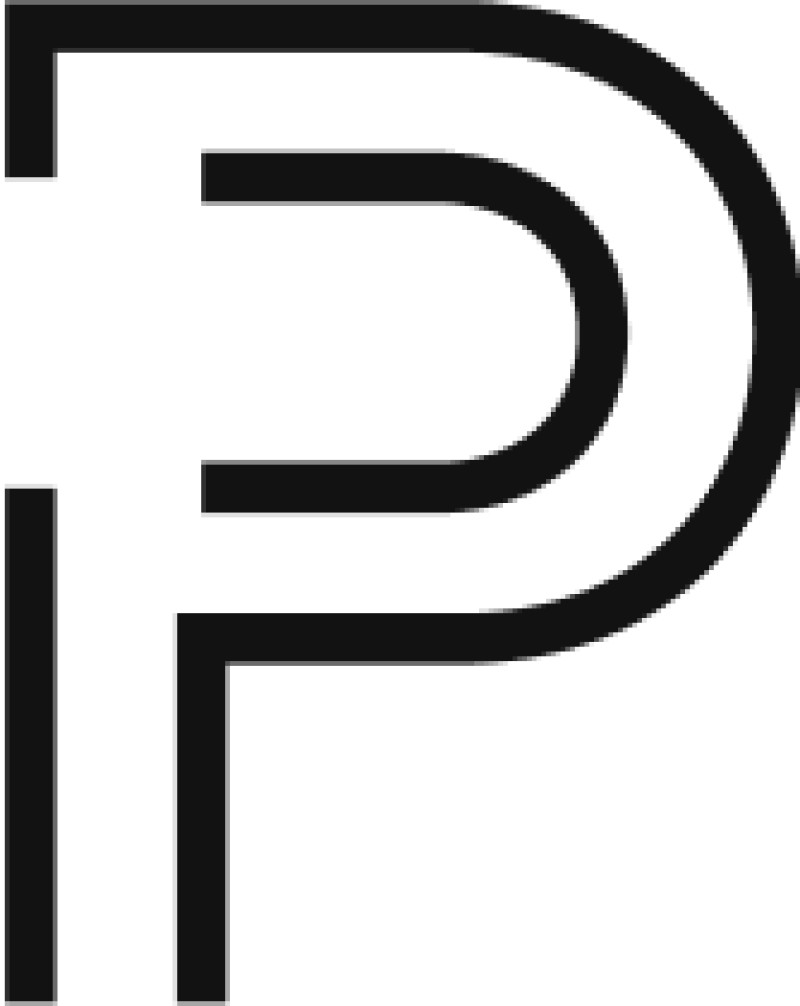 Black letter P on white background logo