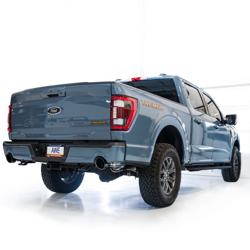 AWE Tuning 2021+ Ford F-150 Tremor (w/ Bumper Cutouts) 0FG Resonated Catback - Diamond Black Tips - DTX Performance