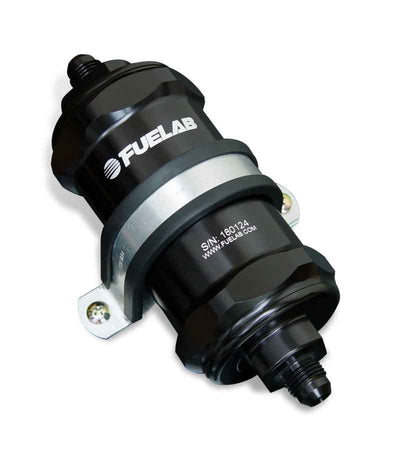 Fuelab 848 In-Line Fuel Filter Standard -8AN In/Out 6 Micron Fiberglass w/Check Valve - Black for engine performance upgrades