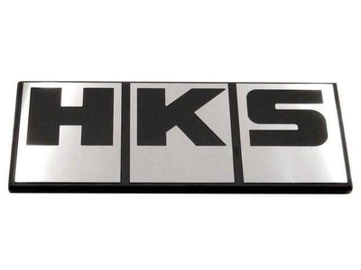 HKS Silver Block Logo Emblem for performance car parts by DTX Performance in veteran owned shop offering high performance upgrades.